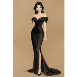 gorgeous woman with silver earrings, wearing an elegant dress, full body drawing, black and brown colors, in the style of greg rutkowski, anime artstyle, intricate