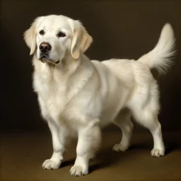 renaissance painting of a young white golden retriever, by leonardo da vinci