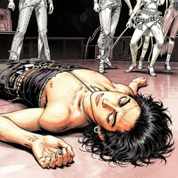 a funky disco crackhead passed out on the club dance floor, by takehiko inoue and kim jung gi and hiroya oku, masterpiece ink illustration, realistic face and anatomy