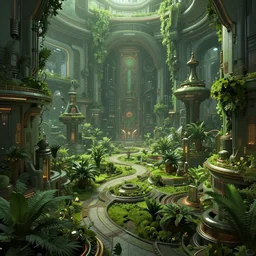 cyber punk green garder, futuristic atmosphere, sci-fi, intricate, detailed, photorealistic imagery, artstation, by Greg Rutkowski and Gaston Bussiere and Evgeny Lushpin