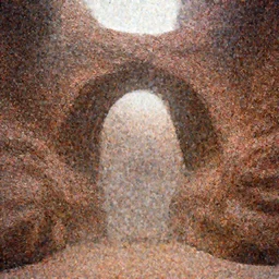 arc gates in a canyon, volumetric dust fog