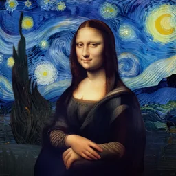 mona lisa in the style of starry night