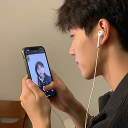 an early 1800s photo of someone watching tiktok on their iphone wearing airpods
