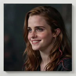 portrait of a smiling emma watson watching, pov, by clyde caldwell, hyper realistic, malice, tendrils, dark atmosphere, octane render, stardust in atmosphere, realistic hair, award winning artwork, trending on artstation, high quality printing, fine art with subtle redshift rendering