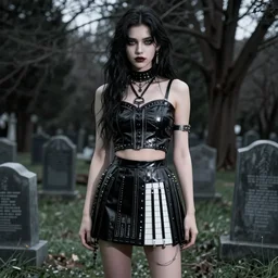 kerli koiv the craft mini skirt crop top standing in cemetery, gothic, darkwave, darksynth, concept art, sharp, digital matte painting, art by greg rutkowski, wlop, dramatic lighting, trending on artstation