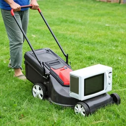 mowing the lawn with a microwave oven