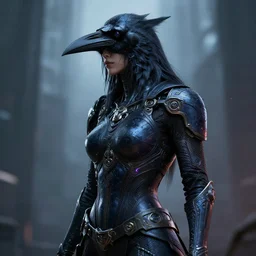 portrait kenku female artstation, raven. style greg rutkowsk, octane render, unreal engine 6, epic game graphics, fantasy, ciberpunk, conceptual art, ray tracing