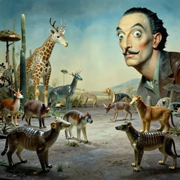 a zoo full of animals made of glass, film still from the movie directed by Denis Villeneuve with art direction by Salvador Dalí, wide lens