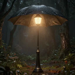 lamppost that is an umbrella, rainy, nostalgia, very detailed texture, realistic shaded lighting, art style by ilya kuvshinov, katsuhiro, artgerm, jeremy lipkin, michael garmash, nixeu, unreal engine 5, radiant light, intricate environment