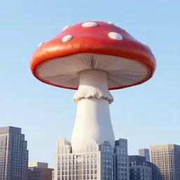 a building of the shape of an amanita muscaria in the New York skyline
