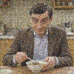 rowan atkinson as mr bean preparing a small bowl of bean soup