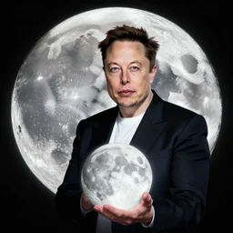 elon musk holding the moon, digital art