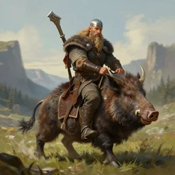 a viking rides a boar, by greg rutkowski, digital art, realistic painting, dnd, character design, trending on artstation