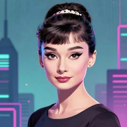 korean audrey hepburn, detailed cyberpunk vaporwave portrait by tim doyle, trending on artstation