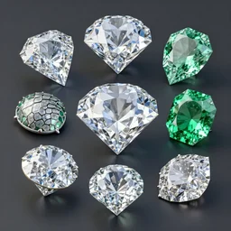 Diamonds, emeralds, gems, fish scales, 3d render, unreal engine 5
