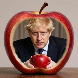 boris johnson inside an apple, comfy, portrait photography, high quality