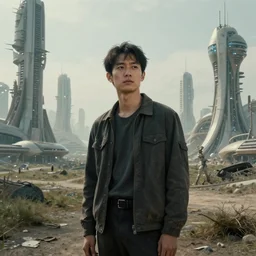 portrait landscape of a dystopian utopia in the past future