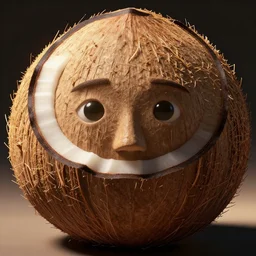 extremely large coconut, portrait, extremely closeup, global lighting, digital art, artstation