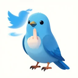 ! dream blue twitter bird giving the middle finger, digital art, artstation, patrick faulwatter