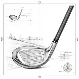 a very detailed schematic blueprint of a golf club