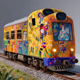 this is a completly stuffed train!!, psychedelic, patterned skin, trending on artstation, photorealism!!, vibrant colors, digital art, in the style of harumi hironaka, gustav klimt, egon schiele, coby whitmore, david bates, monet, lisa frank, picasso, octane render.