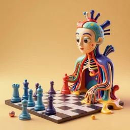 an extremely high quality hd surrealism warm render of a 3 d perspective neon complimentary - colors cartoon surrealism melting sculpture composition of zaha hadid biological anatomical chess - piece by a much more skilled version of kandinskypicasso and salvia dali the fourth, salvador dali's much much much much more talented painter cousin, 8 k, ultra realistic, nerves, veins, arteries
