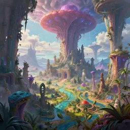 Sci-Fi fantasy art of an exotic, colorful alien world