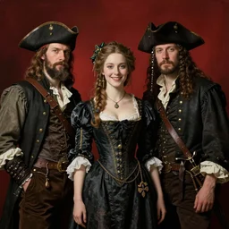 Solomon Joseph Solomon and Richard Schmid and Jeremy Lipking victorian genre painting portrait painting of a happy young beautiful woman sorcerous traditional german french actress model pirate wench in fantasy costume, red background