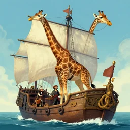 a giraffe pirate on a ship, trending on artstation, art by greg manchess, guangjian, detailed digital art, artstation hd