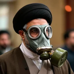 detailed 6 0 0 mm realistic photography from ali khamenei wear gas mask, bokeh, dynamic lighting, cinematic lighting