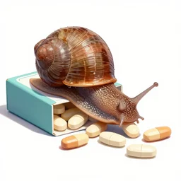 a snail eating a box of medicinal pills, artstation, digital art