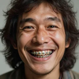 caveman smiling wide showing off his braces, highly detailed, portrait, 1 5 0 mm f 2. 4, hasselblad