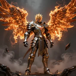 fantasy character portrait, spiky armor male knight with burning angel wings, ultra realistic, wide angle, intricate details, smoke artifacts, highly detailed by peter mohrbacher, hajime sorayama, wayne barlowe, boris vallejo, aaron horkey, gaston bussiere, craig mullins