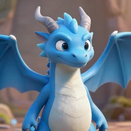 a blue dragon with a white belly and gray horns, smooth skin, in the style of zootopia, artstation, high detail, volumetric light, cinematic