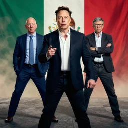 Jeff Bezos, elon musk and bill gates in a mexican standoff, Wlop, Artstation trending