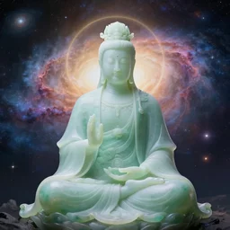 jade emperor meditates in space, absorbing the energy of galaxies to create his metaverse, soft light, realism, maximum detail, high quality, good study of style, depth of field, focus, painting classicism and abstractionism