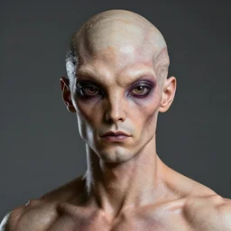 a hyper realistic portrait of a handsome human like male alien