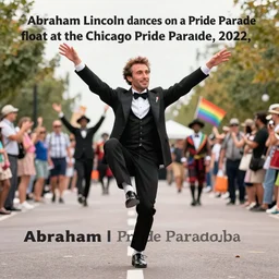 “Abraham Lincoln dances on a Pride Parade float at the Chicago Pride Parade, 2022”