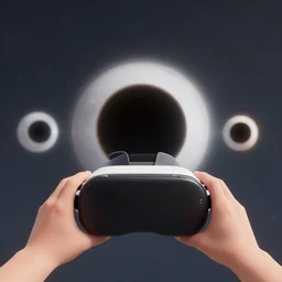 3 d ios concept ux : gravitational lensing in total eclipse voidspace, a first - person 8 k view within a floating 3 d vr hand interface by jony ive, in the style of moebius, roger dean, intricate photograph in the style of caravaggio and james turrell, sunrise atmospheric phenomena in translucent colloid neuomorphic interface