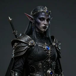 Dark Elf pirtrait, hyperrealistic digital art, dramatic lighting, hyper-detailed, sharp focus, intricate ornamentation, by Ruan Jia