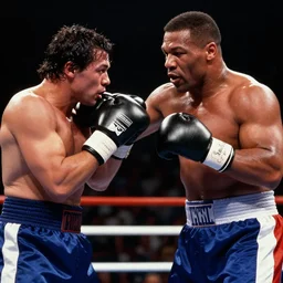 mike tyson fighting a guy who looks like lurch from the addams family, boxing photo from the 90s, hyperrealistic, vhs quality,
