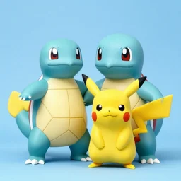 Bubasaur and Pikachu pose for a photo, circa 1984, vintage