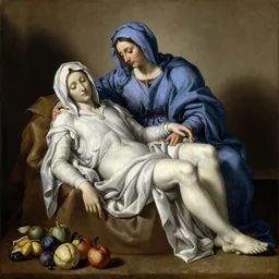 la pieta masterpiece ultrarealistic ultradetailed painting of catholic veiled lady beside fruits, still life, stefan gesell, immerse, slime, 2 0 th century, special effects makeup, maximalist, glittering, gold, ivory, hyperreal, golden ratio, alphonse mucha