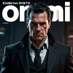 a cyberpunk very ugly mafia boss in a suit with slicked back black hair played by christen bale staring at the camera, 1 9 7 9 omni magazine cover, style by vincent di fate, artgerm, very coherent, detailed, 4 k resolution, dark, unreal engine, daz