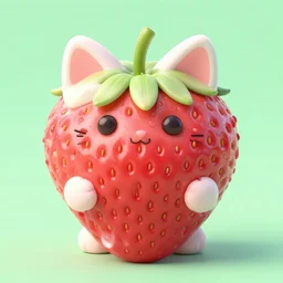 a strawberry in the shape of a kitten