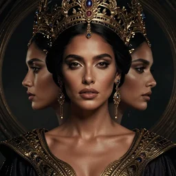 ( ( ( portrait of tech goddess ) ) ), zoom, rule of thirds, atmosphere, intricate, regal, latinas, ( brown skin ), symmetrical!!, loreal, maybelline, sephora, loreal, artstation, art by artgerm and gonzalo ordonez arias, moody, concept art, filmic, vsco