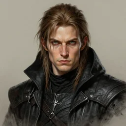 male soulknife rogue, gray - green eyes, black assassins clothes, light brown hair, dnd character | | realistic shaded, fine details, realistic shaded lighting painting by greg rutkowski, diego gisbert llorens, magali villeneuve, artgerm, jeremy lipkin, michael garmash, rob rey