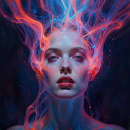 surreal painting by craig mullins and greg rutkowski, owned to see a picture with a woman's face submerged in neon plasma, 8 k, unreal engine, cinematic lighting, hyperrealism, cinematic in the style of kronenberg