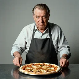 brezhnev 7 0 years old, cooking pizza, portrait by greg hildebrandt, studio lighting, muted colors, by terry richardson, by frank frazetta, extreme detail, reflections, trending on artstation, 8 k