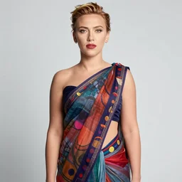 scarlett johansson wearing a sari inspired by kandinsky